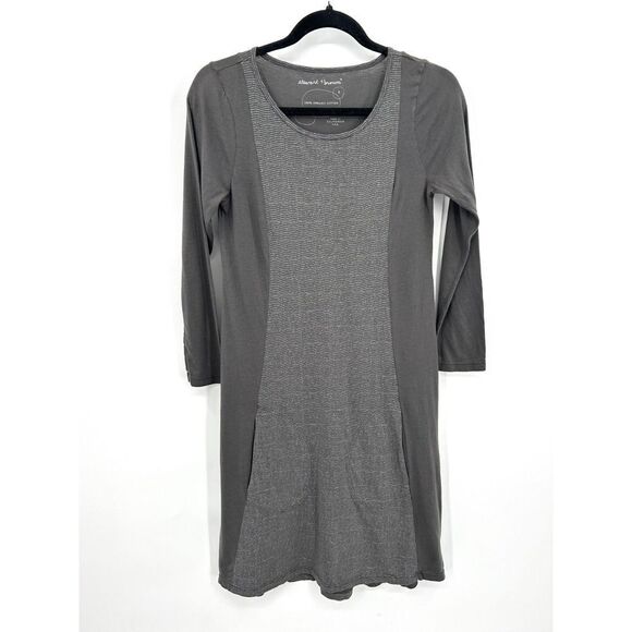 STEWART + BROWN Gray Striped Organic Cotton Lightweight Long Sleeve Dress Small - Picture 1 of 5